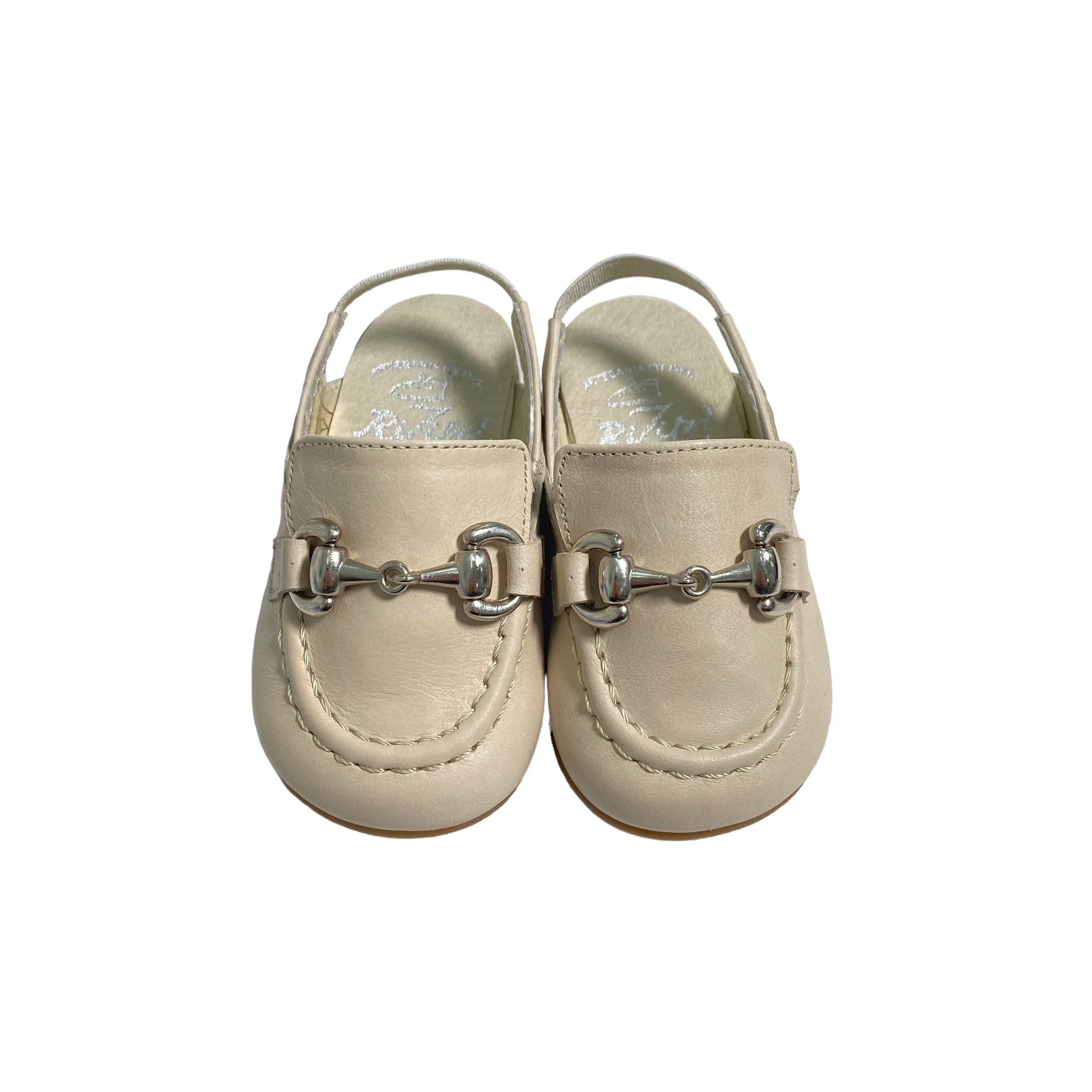 Scarpe Primi Passi Aperte Sul Retro In Pelle Glitter Bianca