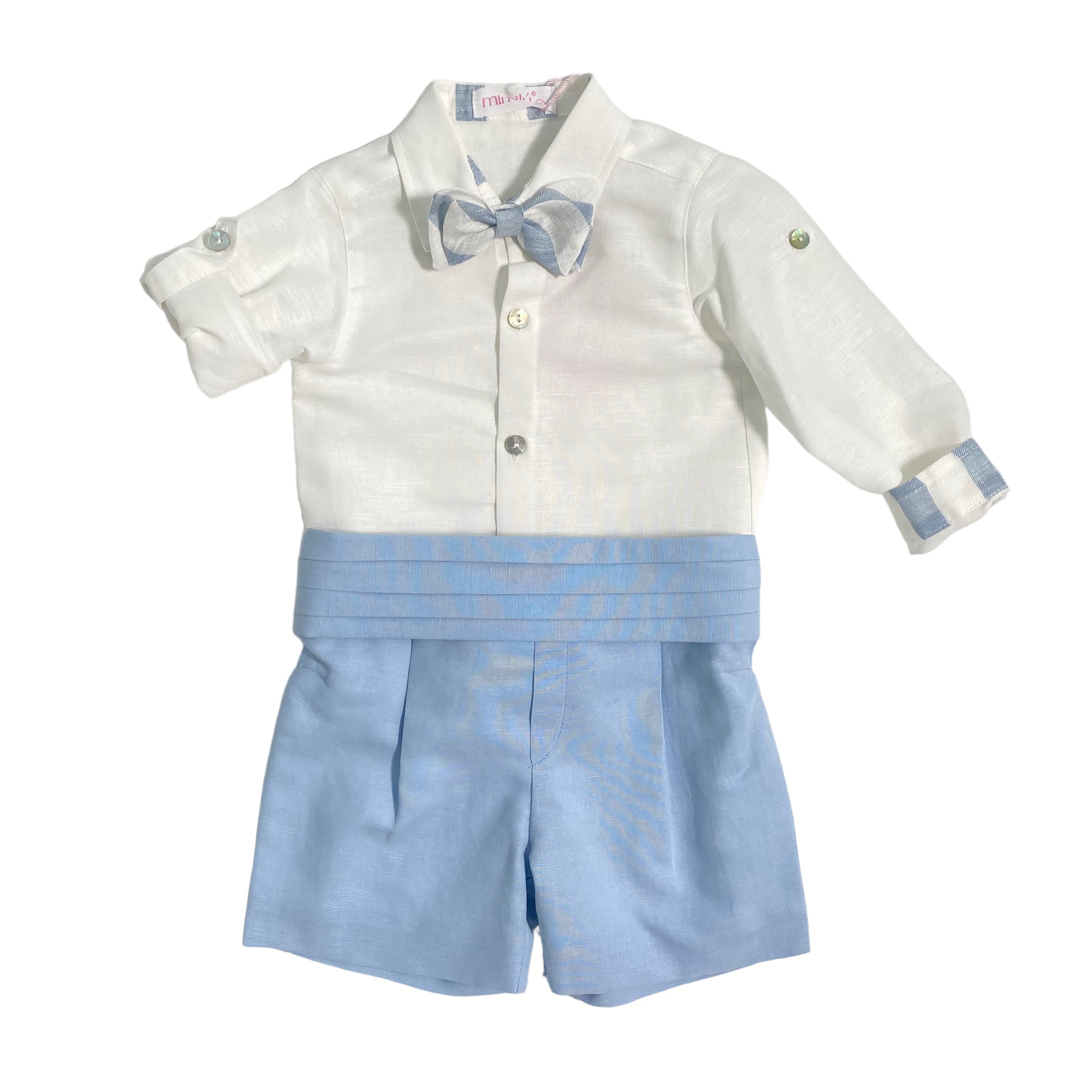 Completo Elegante In Lino Con Bermuda Camicia E Papillon Bambino MIMIL
