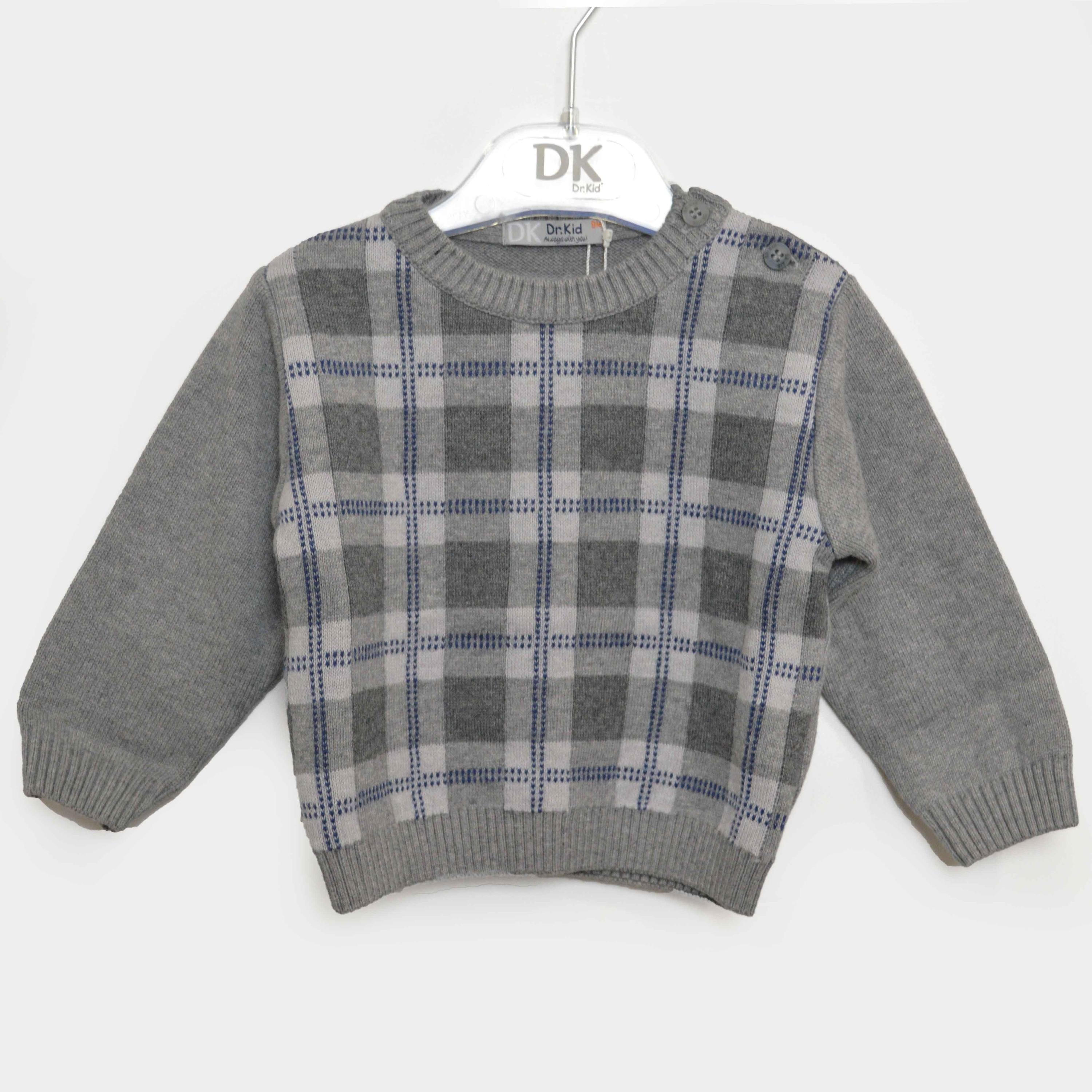 Maglioncino in Misto Lana Grigio con Fantasia a Quadretti Per