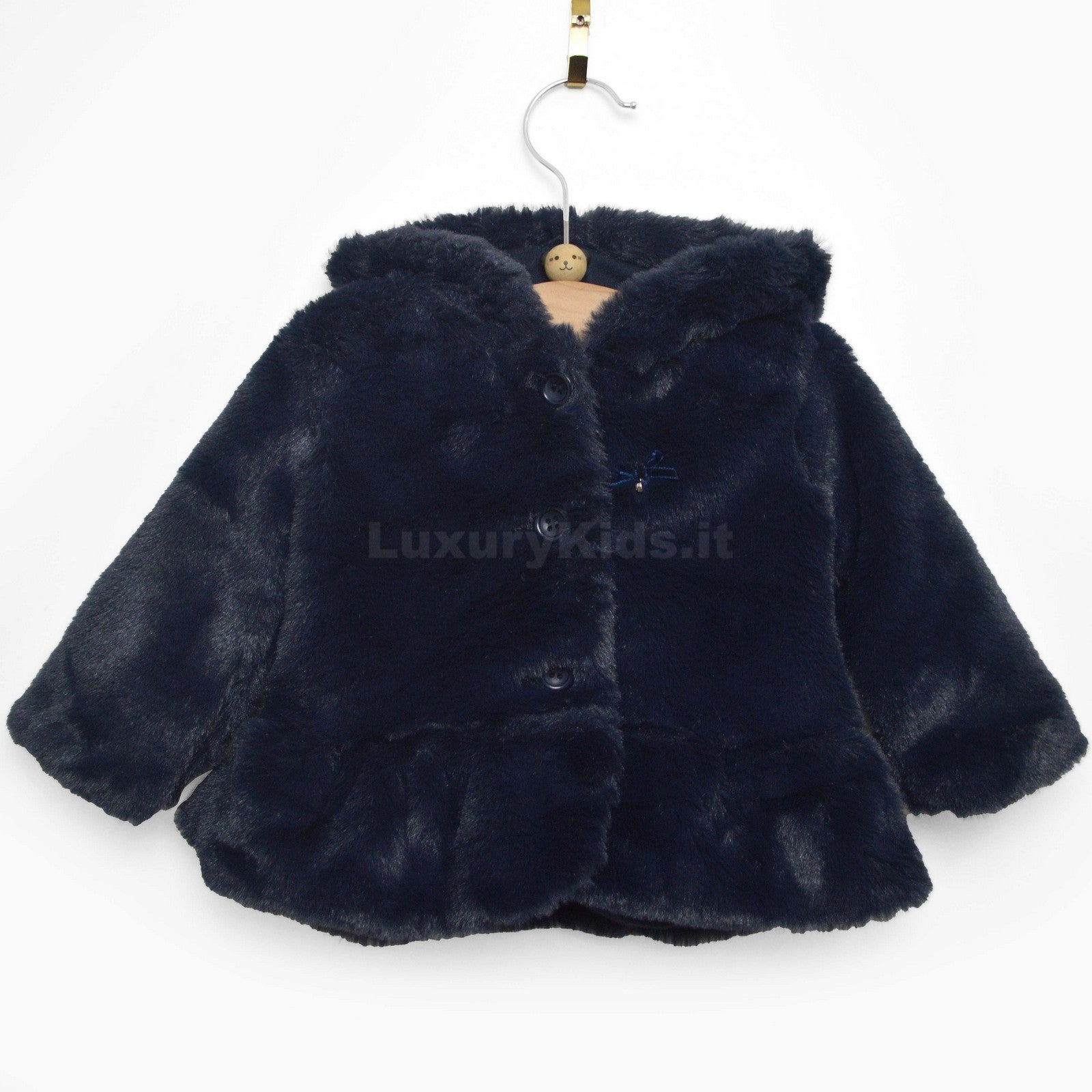 Pellicciotto con Cappuccio Ecologico Blu con Doppio Petto Per