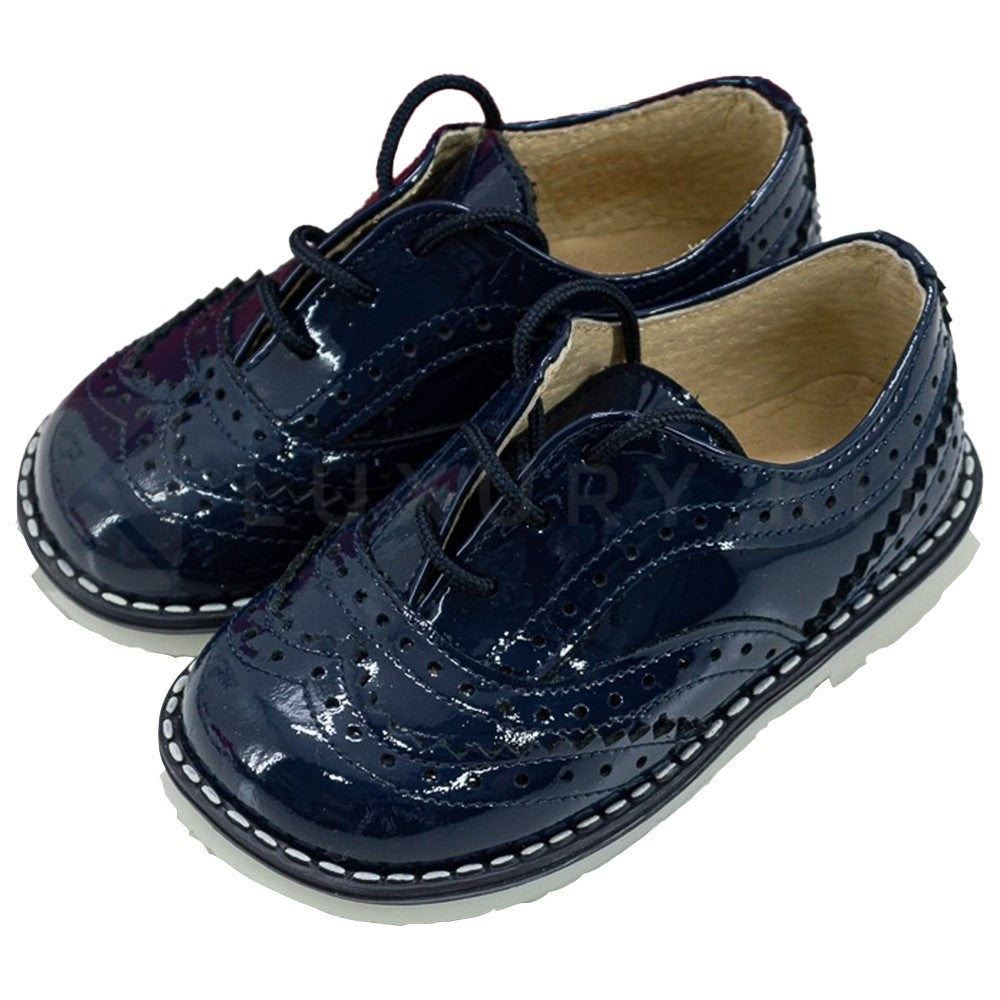 Scarpa Modello Francesina Primi Passi In Vernice Blu E Suola In