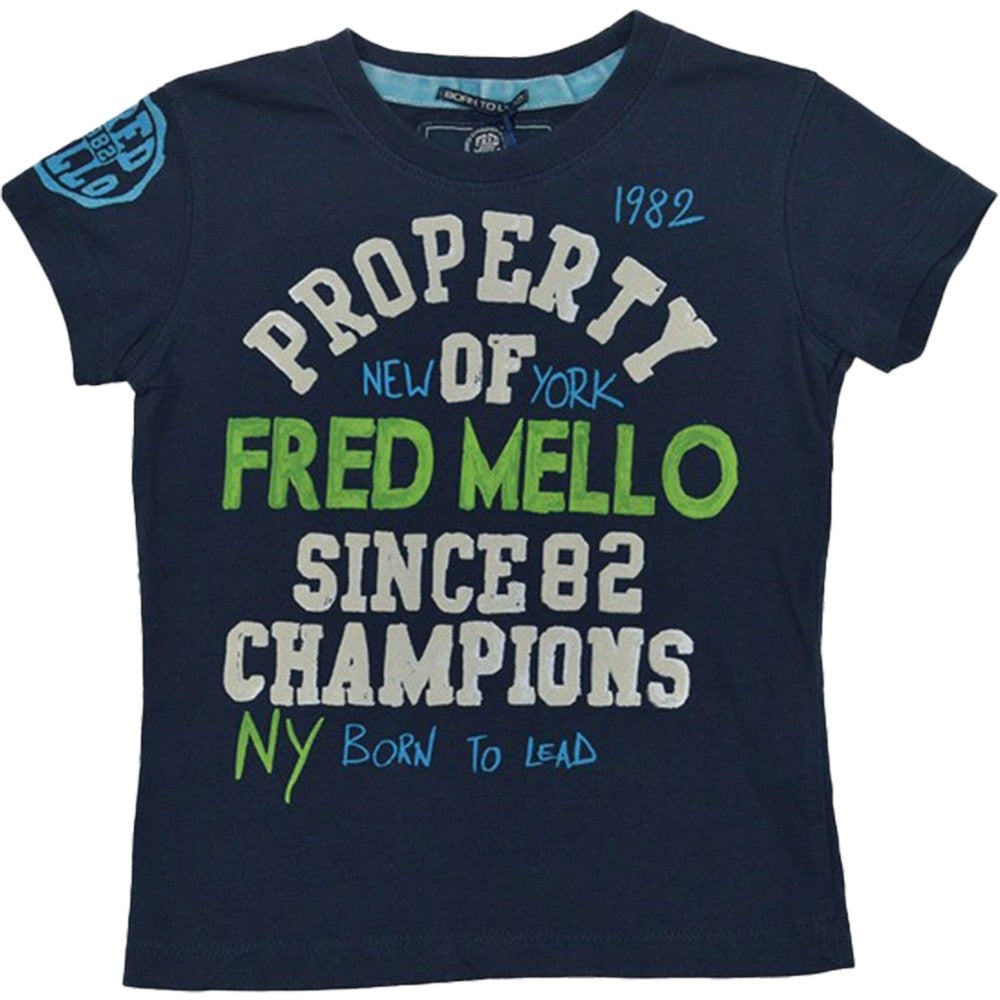 T-Shirt Blu in Cotone con Stampa Neonato Fred Mello 8213 Luxurykids