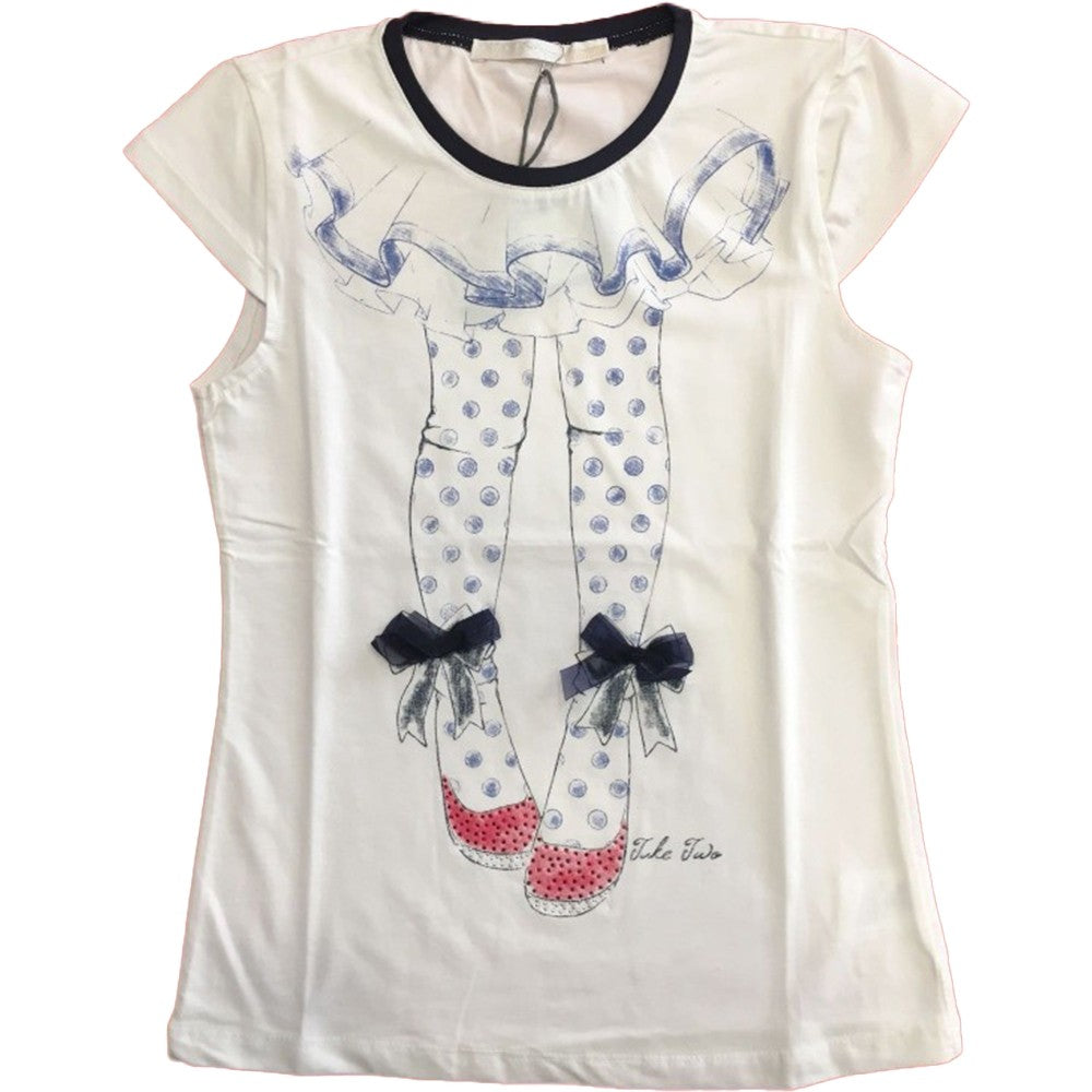 T-Shirt in Cotone Bianco con Stampa Bambina Take Two M03143 - TAKE TWO - LuxuryKids