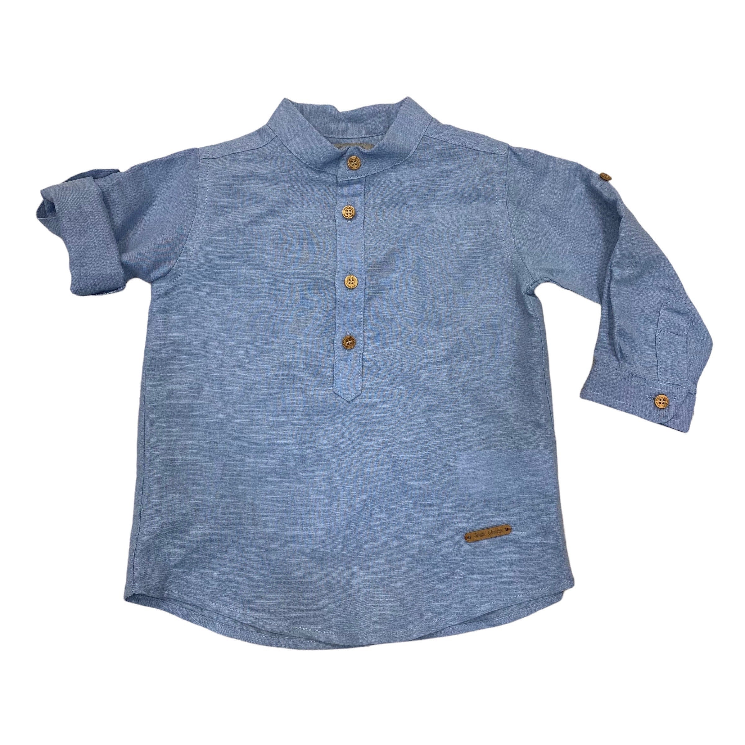 Camicia In Lino Azzurro Cielo Per Ragazzo – Manica Lunga Arrotolabile – Estate – SIRRI