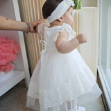 Abito Elegante Battesimale In Tulle E Pizzo Neonata BIMBALO' 7182