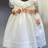 Abito Elegante Smanicato Battesimale Con Fascia Neonata PONTO POR PONTO 6537