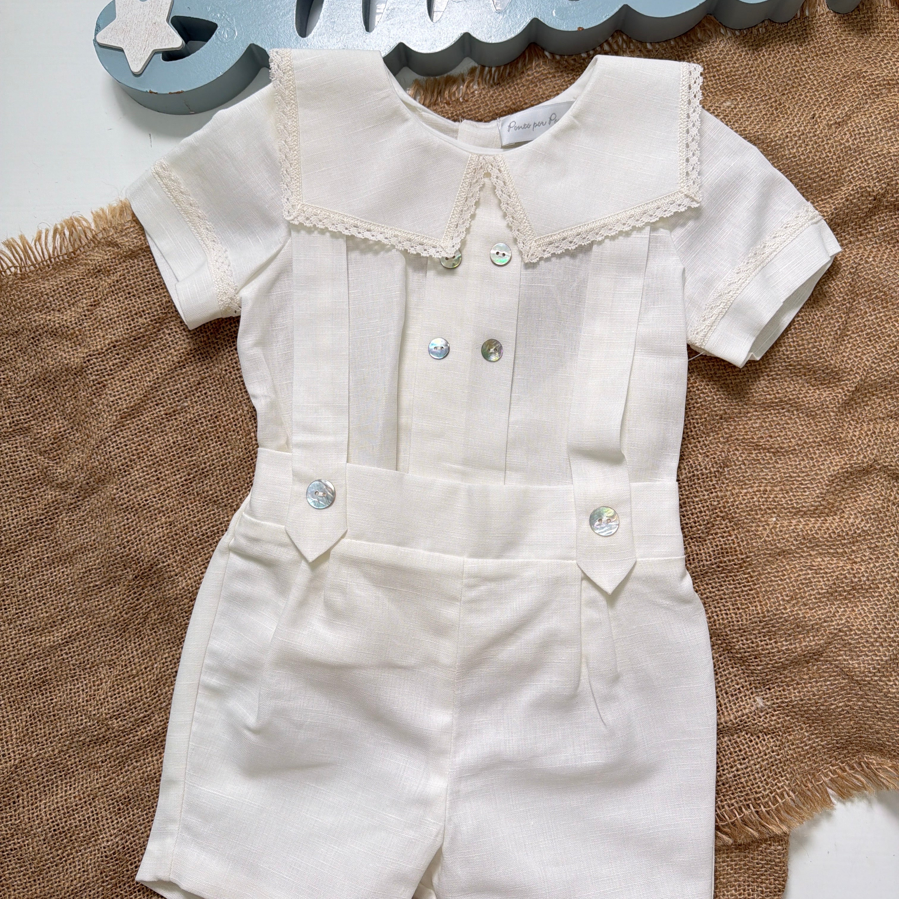 Completo Elegante Con Camicia E Salopette In Lino Neonato PONTO POR PONTO 6505