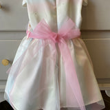 Elegant Dress Round Sleeve Fantasy Pastel Rainbow Cotton Baby Girl BUFI B1181A