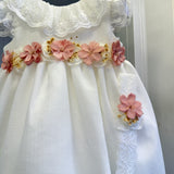 Abito Elegante Smanicato Battesimale Con Fascia Neonata PONTO POR PONTO 6537