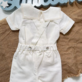 Completo Elegante Con Camicia E Salopette In Lino Neonato PONTO POR PONTO 6505