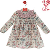 Abito Svasato Stampato In Caldo Cotone Bambina DEL SUR 5189