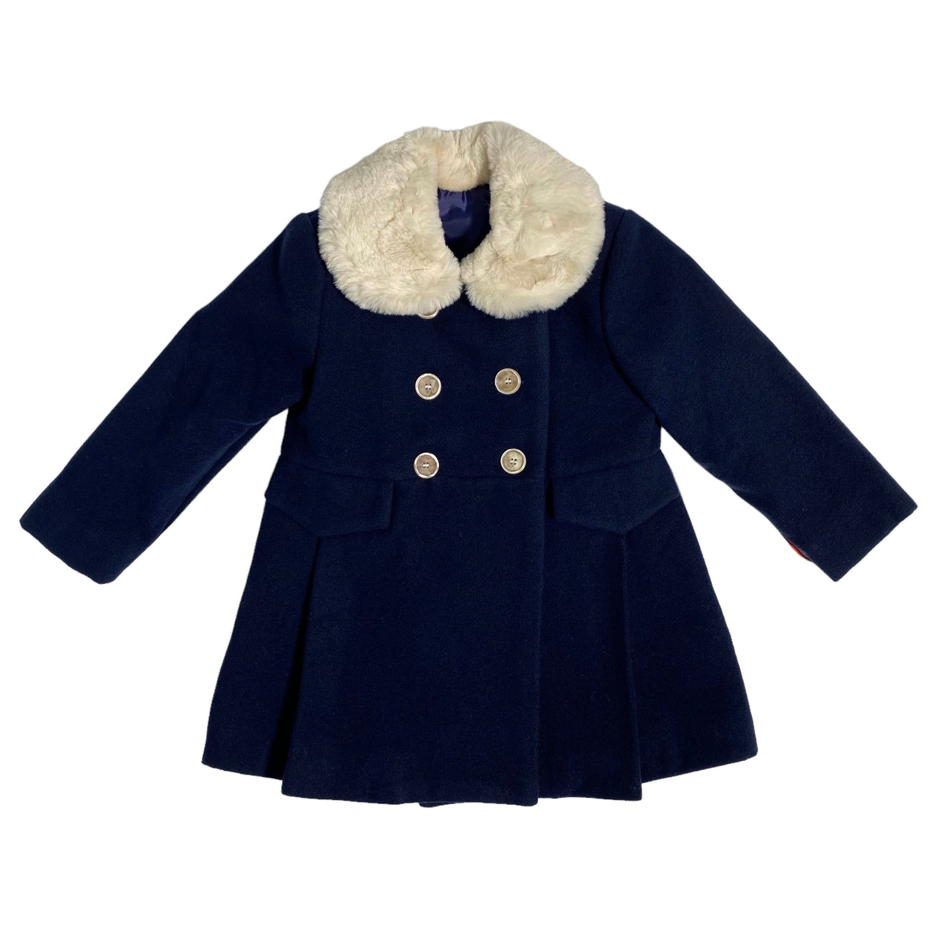 Cappotto Svasato Doppiopetto In Panno Con Collo In Ecopelliccia