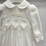 Longuette Taufkleid aus weißem Leinen Newborn Luana Creations 153