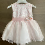 Abito Elegante Smanicato Con Corpetto In Pizzo Rosa Neonata BUFI B1192A