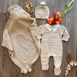 Set Nascita In Caldo Cotone e Lana Neonato Beige A&J