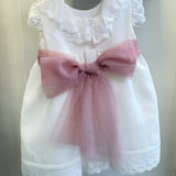 Abito Elegante Smanicato Battesimale Con Fascia Neonata PONTO POR PONTO 6537