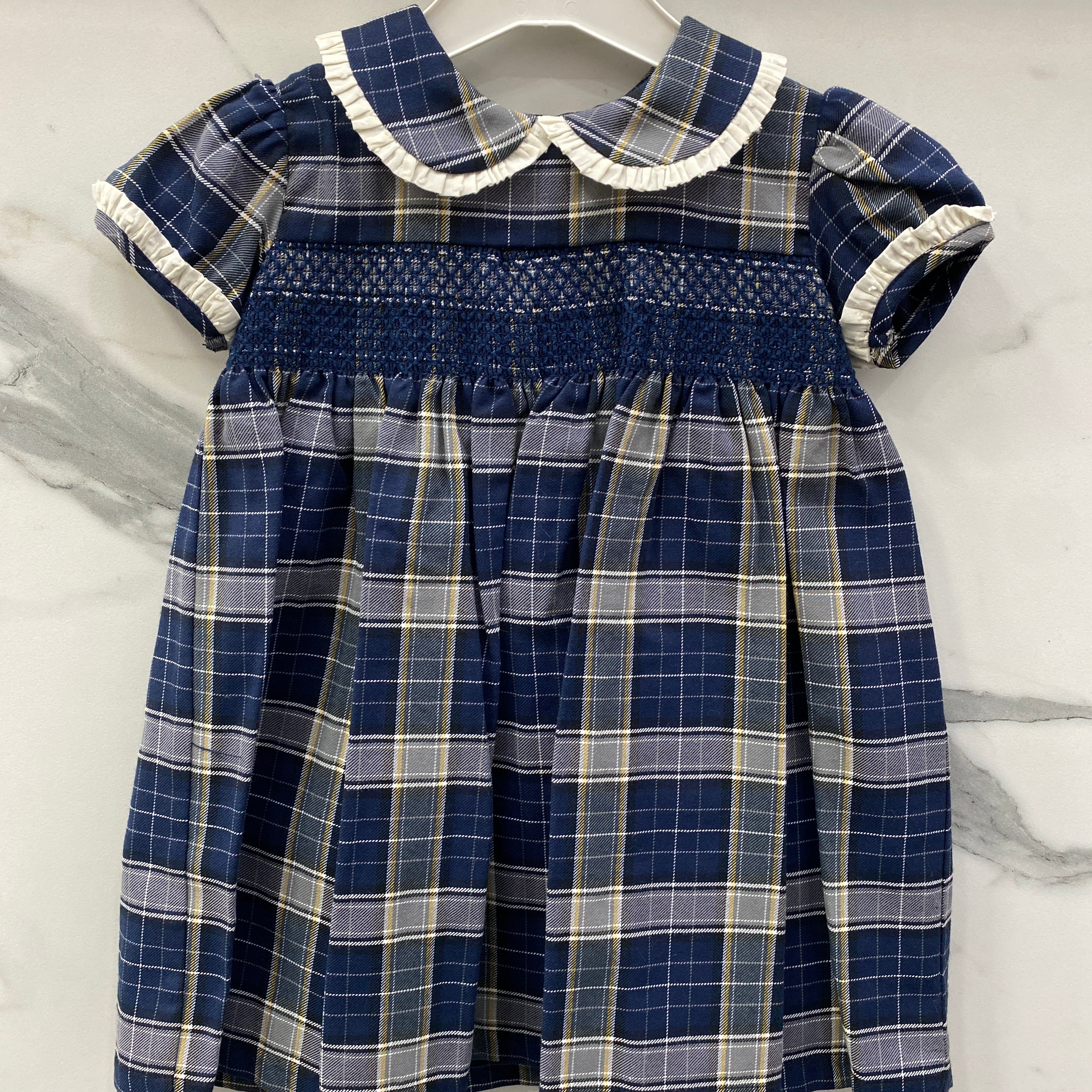 Abito in Caldo Cotone Punto Smock Blu a Quadri Bambina A&J 554