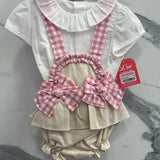 Dungarees With Beige Cotton Shirt For Baby Girl DEL SUR 1831