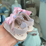Sandali Primi Passi Minorchine In Pelle Satinata con Fiocco in Raso Bambina INDICE 300S
