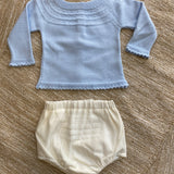 Long Sleeve Yarn Complete With Light Blue Cotton Culotte Newborn GRANLEI 254