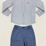 Komplettes Hemd und Bermuda Hellblau gestreiftes Baumwollgemisch Kind DEL SUR 1243
