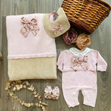 Set Nascita Floreale Ciniglia e Lana  Neonata LA SARTORIA DEI PICCOLI