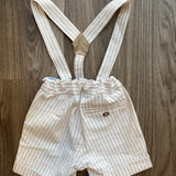 Bermuda Con Bretelle In Cotone A Righe Bianco E Beige Bambino DR KID DK550B