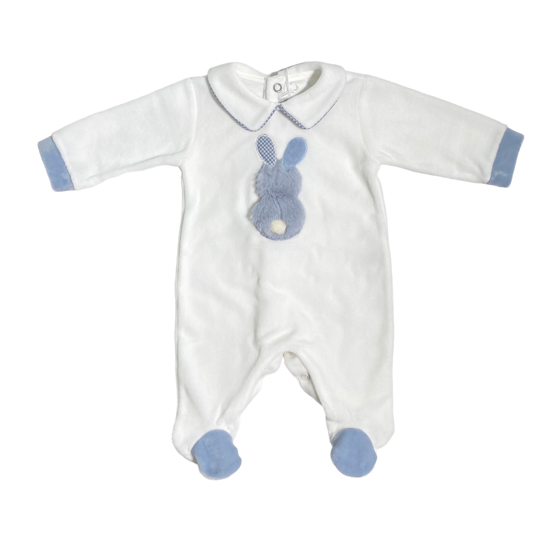 Tutina 100% cotone con stampa coniglietto blu per il primo Pasqua del bambino, comoda tutina in tessuto per neonati da 0 a 12 mesi. 1501 Tutina 100% cotone con stampa coniglietto blu per il primo Pasqua del bambino, comoda tutina in tessuto per neonati da 0 a 12 mesi. 1501