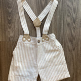 Bermuda Con Bretelle In Cotone A Righe Bianco E Beige Bambino DR KID DK550B