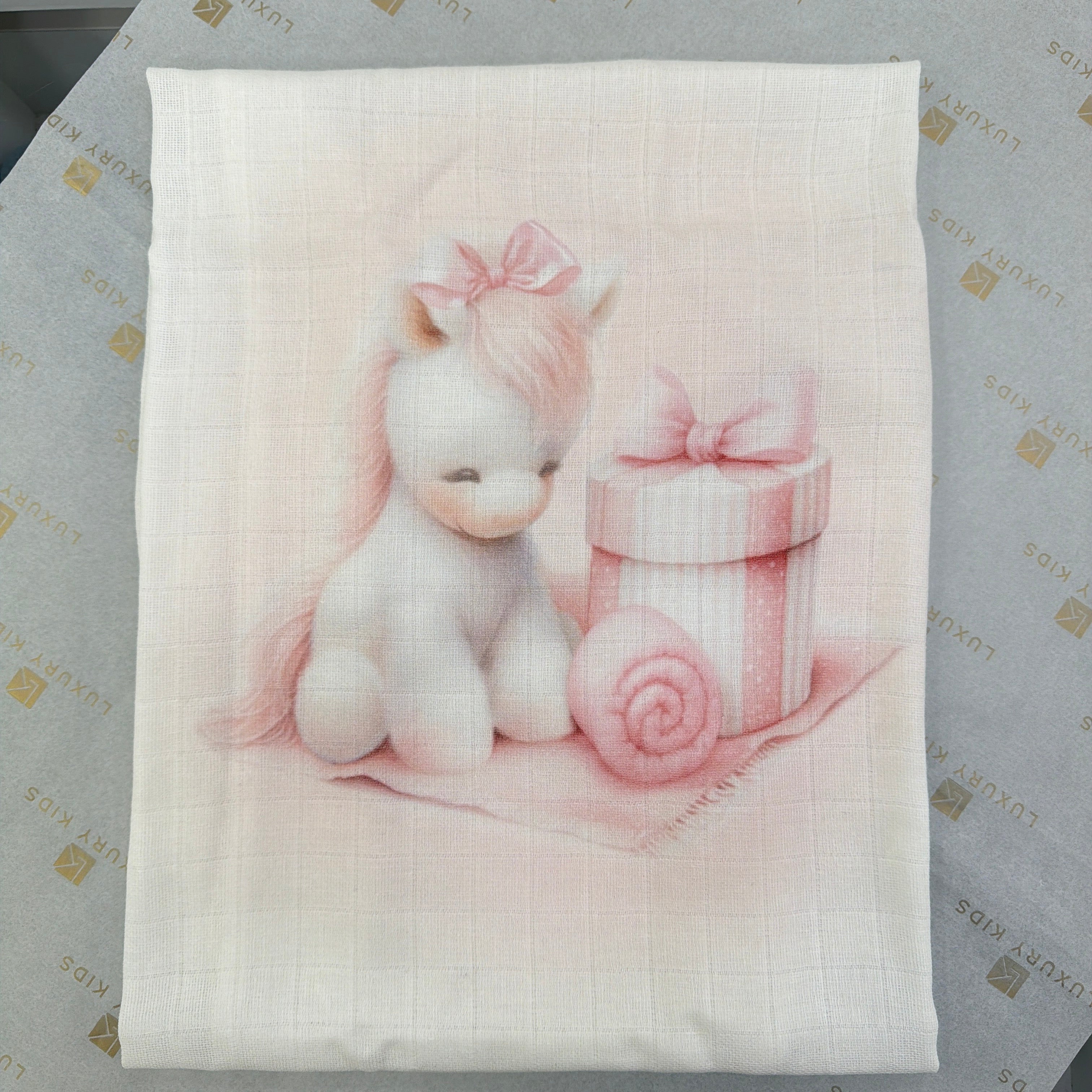 Mussola In Cotone Con Stampa Cavalluccio Neonato/a FIRST BABY MUSLIN3
