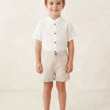 Newborn White Shirt And Beige Cotton Shorts Set Korean Collar VALENTINA BEBES BSS17