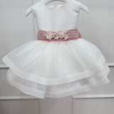 Abito Elegante Smanicato In Mikado E Organza Con Cintura Neonata MIMILU' 1725