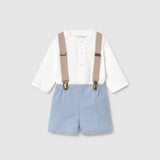 Completo pantaloncino con bretelle e camicia Neonato celeste Mayoral 2266
