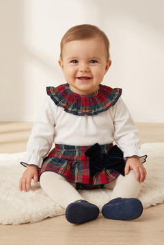 Completo Con Culotte Scozzese In Caldo Cotone Neonata CALAMARO 11455