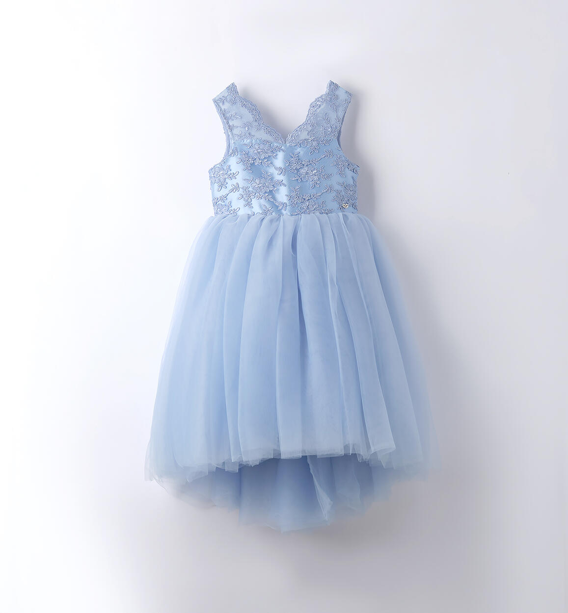Vestito Tulle Azzurro Bambina Abito Elegante In Pizzo E Tulle