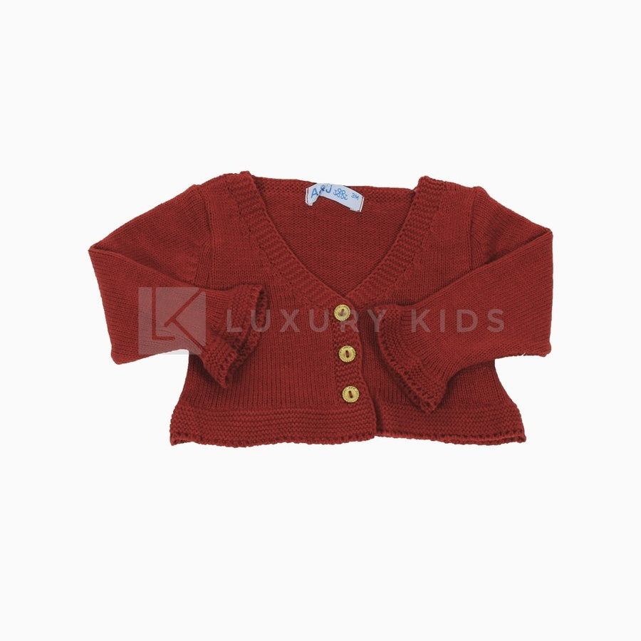 Cardigan In Tinta Unita Rosso Con Bottoni Oro Bambina A&J 528 - A&J - LuxuryKids