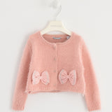 Cardigan Morbido In Misto Lana Con Fiocchi Rosa Bambina Sarabanda K251 - SARABANDA - LuxuryKids