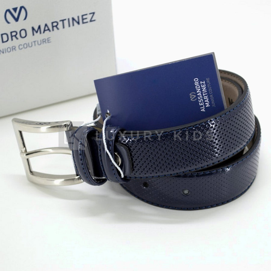Cintura Blu In Ecopelle Con Finitura Lucida Bambino Martinez AM42110 - ALESSANDRO MARTINEZ - LuxuryKids