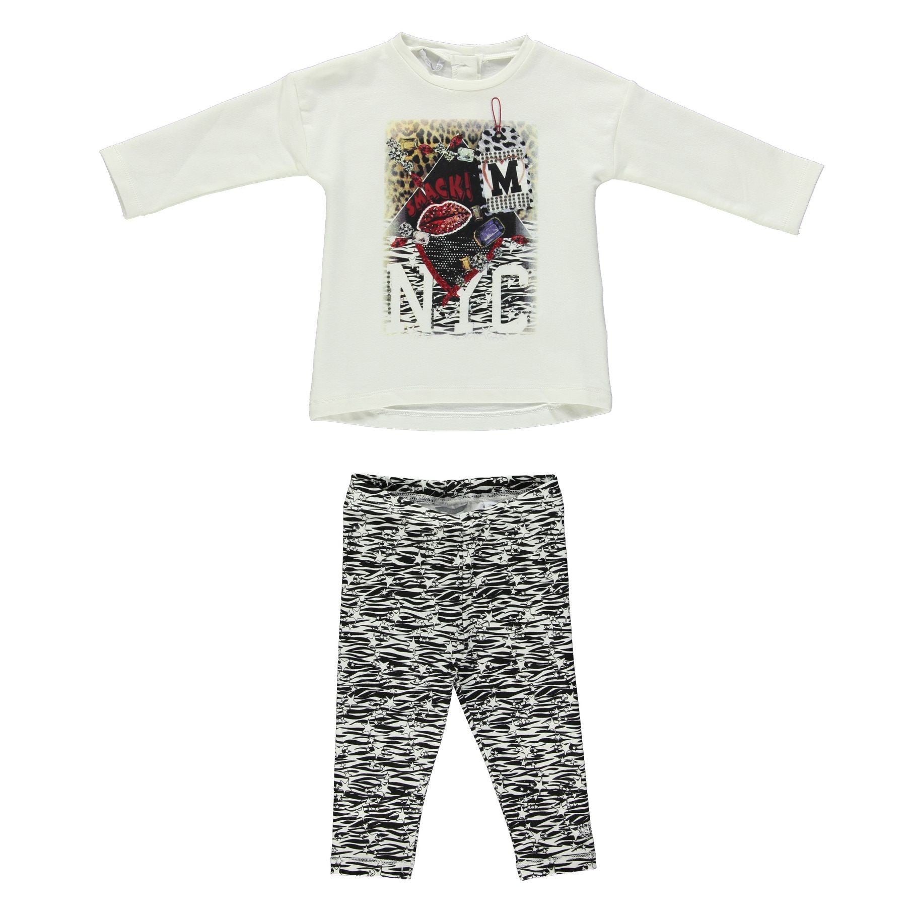 Completo caldo cotone max maglia con leggings Bambina grigio e fucsia SARABANDA N844 - SARABANDA - LuxuryKids