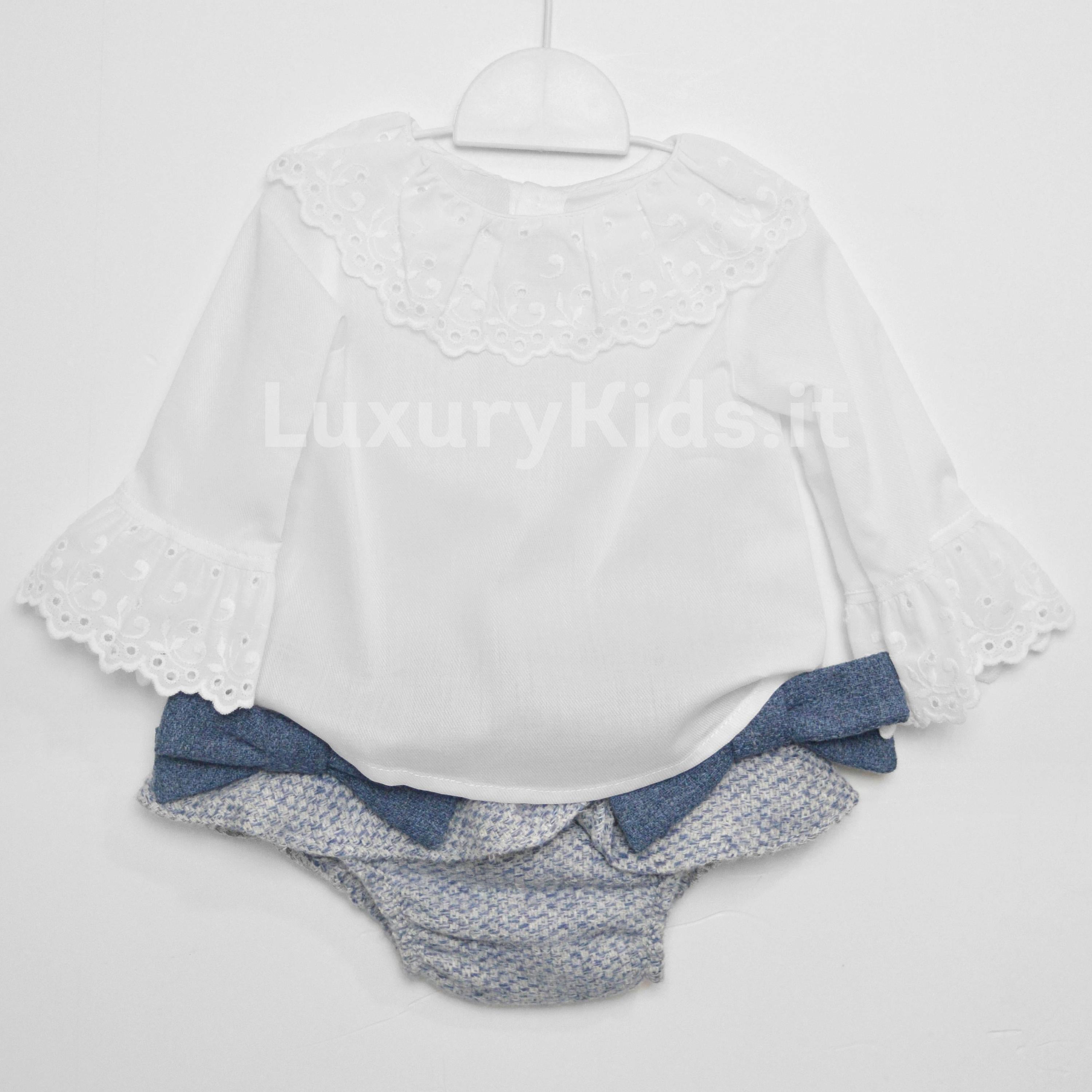 Completo con culotte elegante chic Neonata blu-bianco FINA EJERIQUE O18A6250 - Fina Ejerique - LuxuryKids