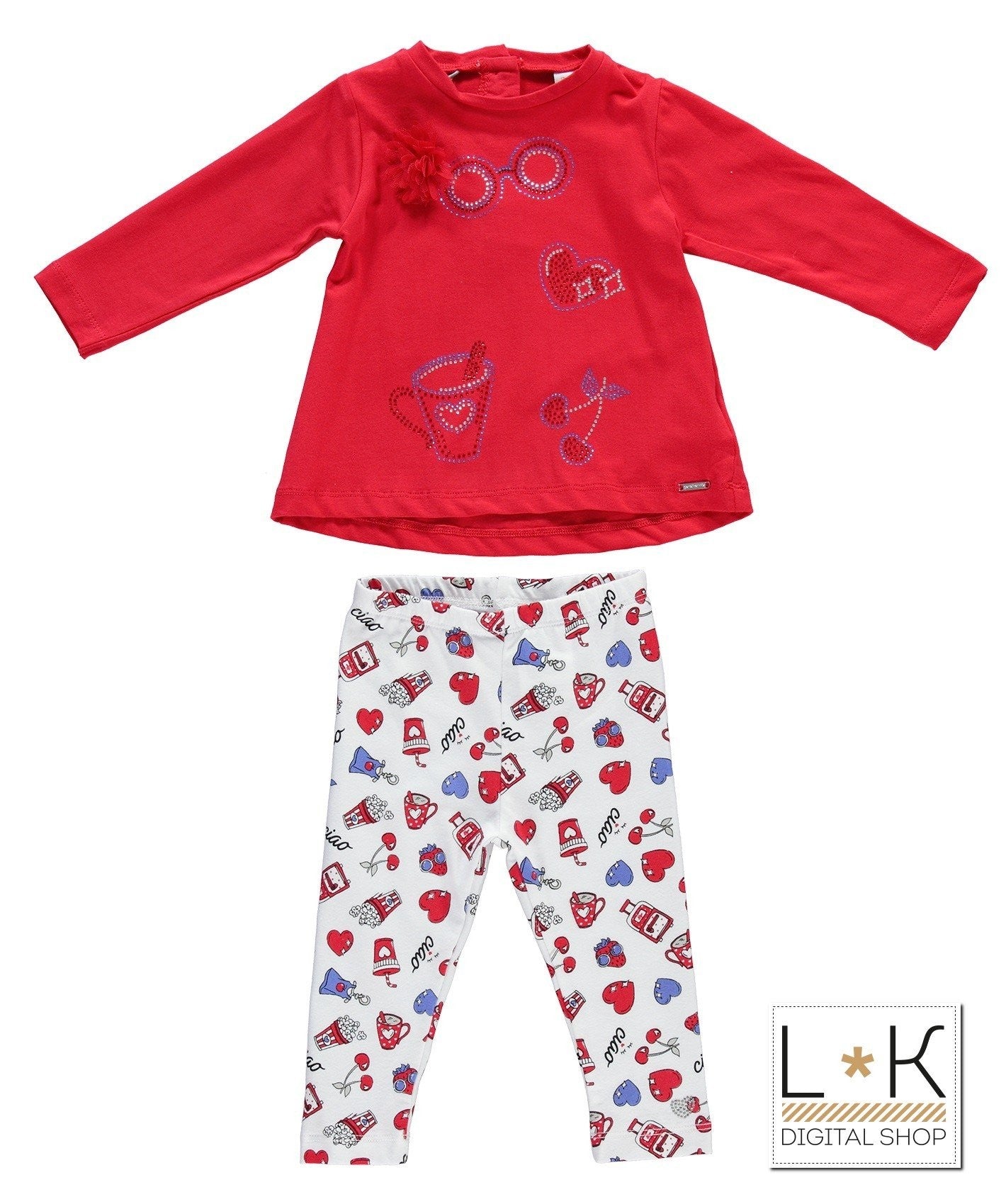 Completo con leggings Rosso Bambina Sarabanda U247 - SARABANDA - LuxuryKids