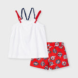 Completo In Cotone Con Shorts E Top Rosso E Bianco Bambina MAYORAL 3220 - MAYORAL - LuxuryKids