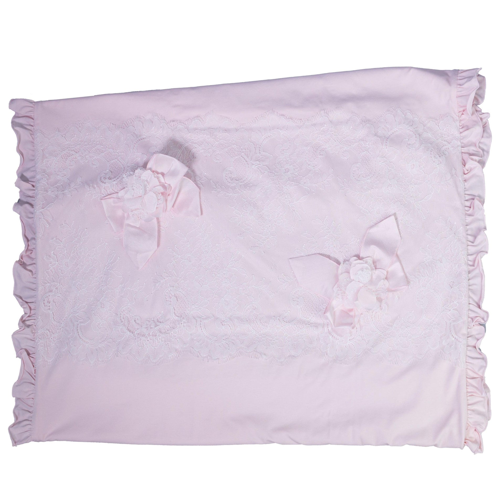 Coperta Corredino in Cotone Con Pizzo Rosa Neonata TETO E TATTA CO4