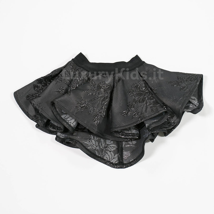 Black Chic Skirt with Embossed Flower Print for Girls Fun &