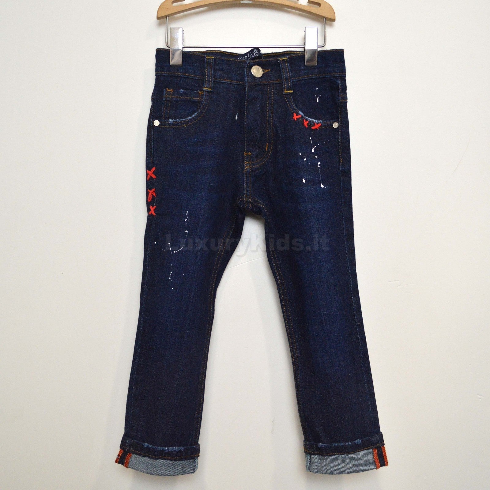 Jeans Scuro in Caldo Cotone Denim con Macchie di Pittura per Bambino Manuell&Frank MF1015N - MANUELL&FRANK - LuxuryKids
