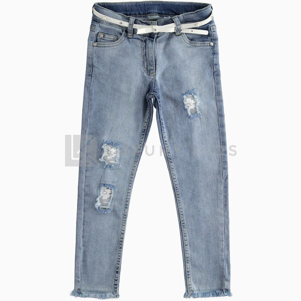 Jeans Slim Fit Con Rotture E Cinturina Bambina Sarabanda J415 - SARABANDA - LuxuryKids