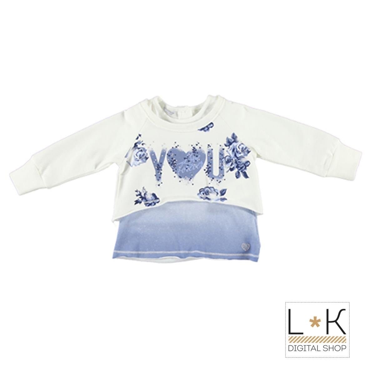 Maglia Doppia in Caldo Cotone Bianco-Azzurro Bambina Sarabanda L205 - SARABANDA - LuxuryKids