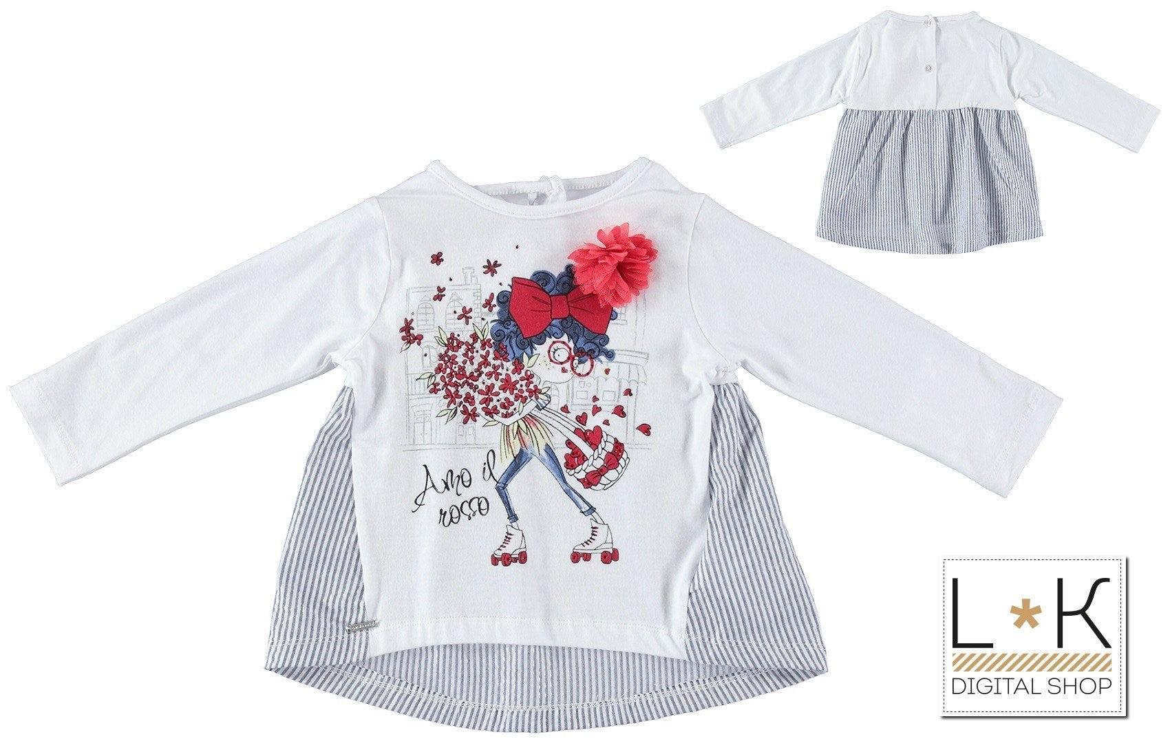 Maglia girocollo con Stampa e Strass Bianco Bambina Sarabanda U212 - SARABANDA - LuxuryKids
