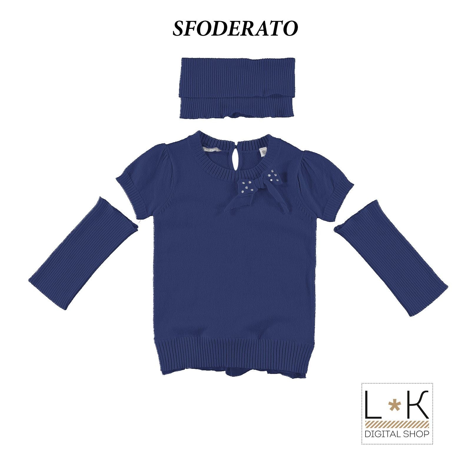 Maglioncino in Misto Lana Blu con Maniche e Scaldacollo Bambina Sarabanda L252 - SARABANDA - LuxuryKids