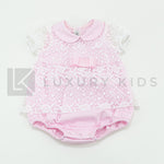 Pagliaccetto Mezza Manica In Cotone Rosa Con Tulle Ricamato Bianco La Sartoria Dei Piccoli LP756 - LA SARTORIA DEI PICCOLI - LuxuryKids